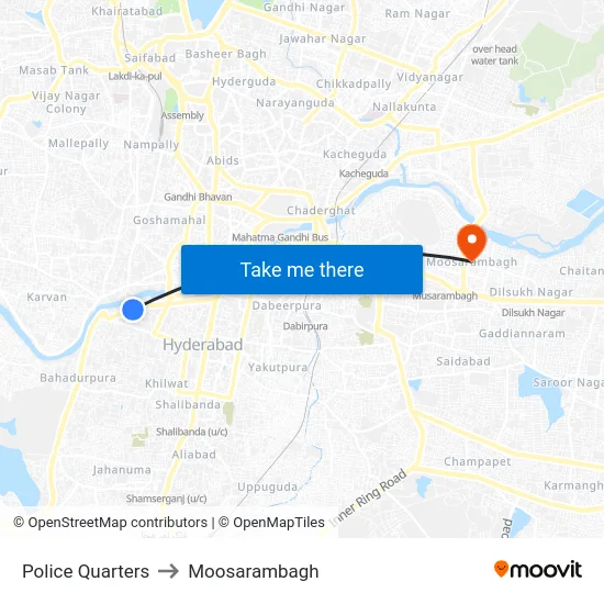 Police Quarters to Moosarambagh map