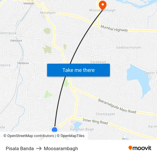 Pisala Banda to Moosarambagh map
