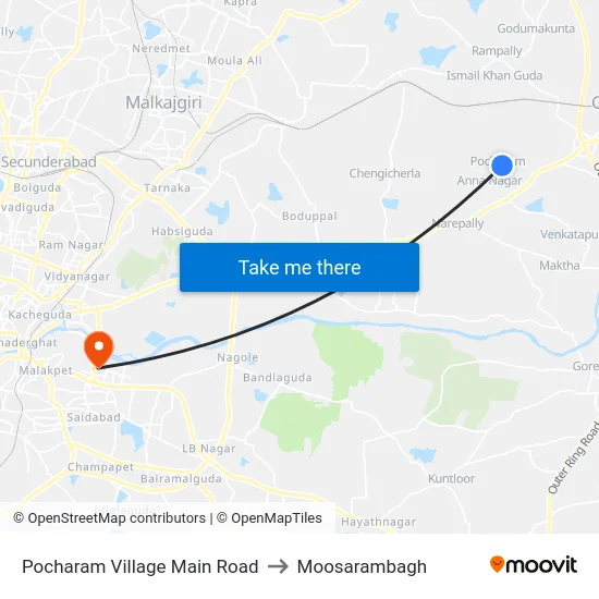 Pocharam Village Main Road to Moosarambagh map