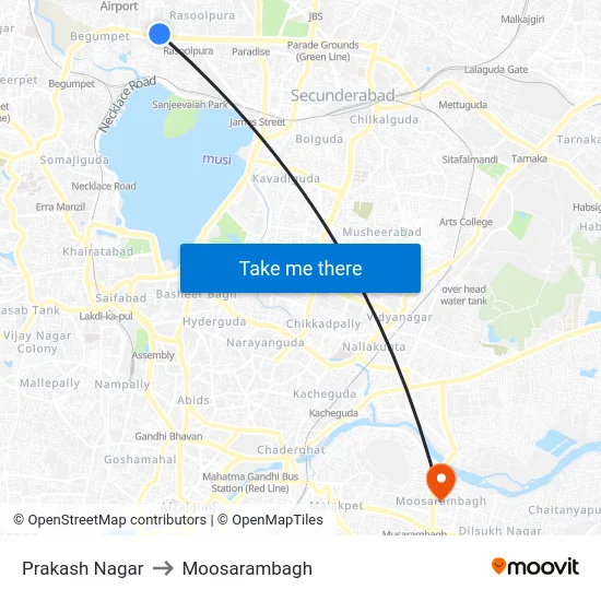 Prakash Nagar to Moosarambagh map