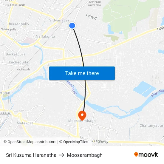 Sri Kusuma Haranatha to Moosarambagh map