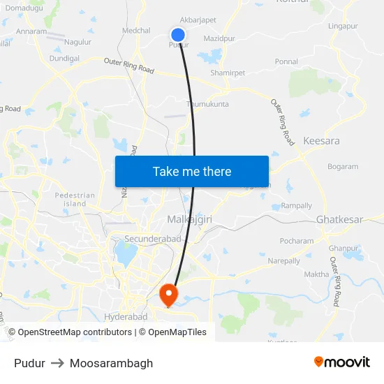 Pudur to Moosarambagh map