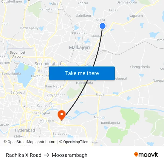 Radhika X Road to Moosarambagh map