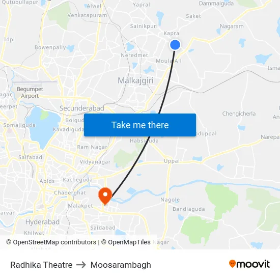 Radhika Theatre to Moosarambagh map