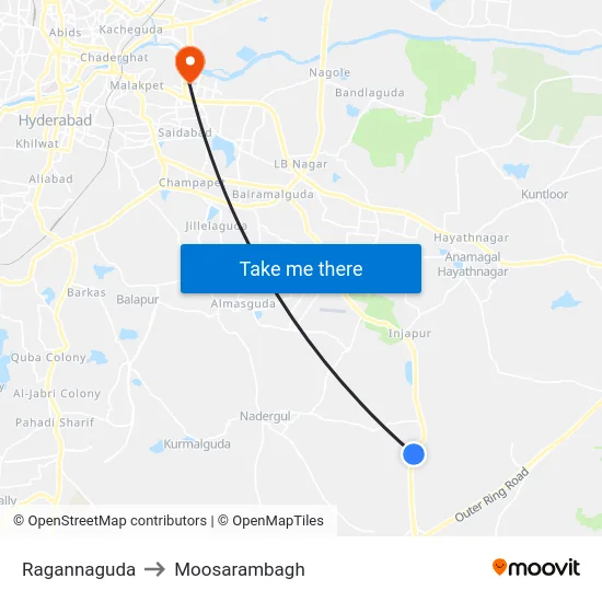 Ragannaguda to Moosarambagh map
