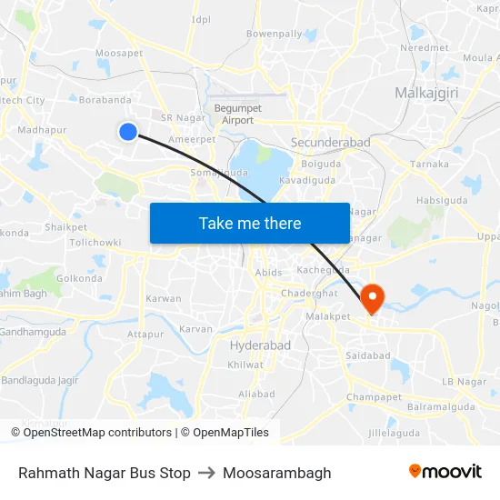 Rahmath Nagar Bus Stop to Moosarambagh map