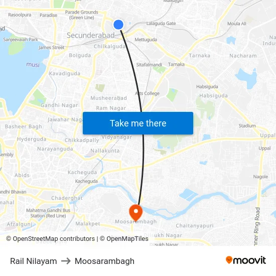 Rail Nilayam to Moosarambagh map