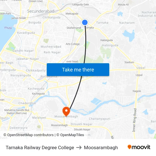 Tarnaka Railway Degree College to Moosarambagh map