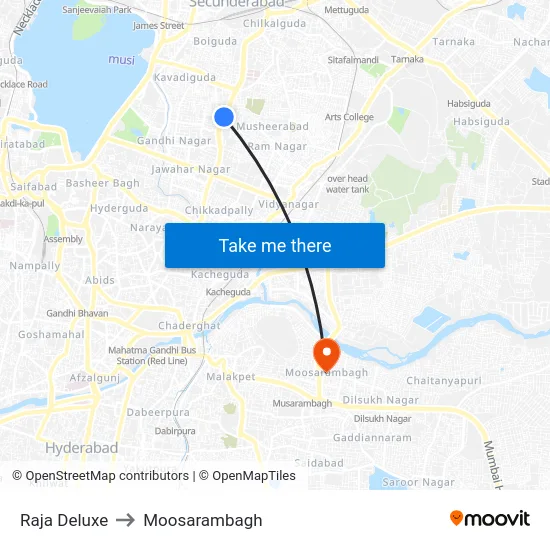 Raja Deluxe to Moosarambagh map