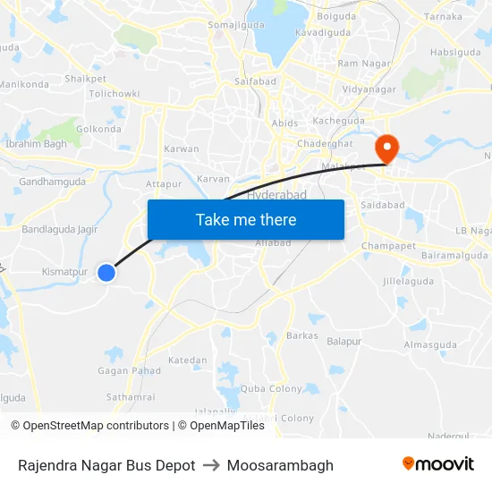 Rajendra Nagar Bus Depot to Moosarambagh map