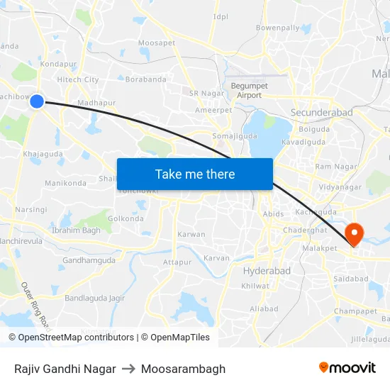 Rajiv Gandhi Nagar to Moosarambagh map