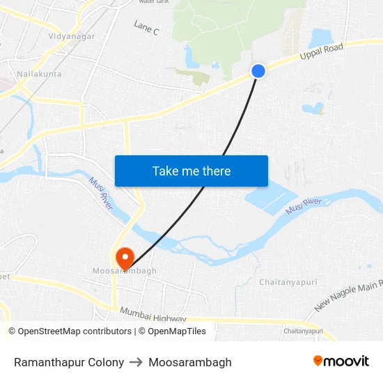 Ramanthapur Colony to Moosarambagh map