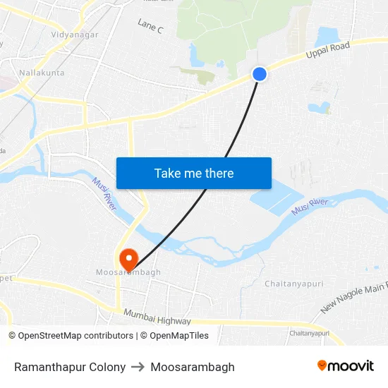 Ramanthapur Colony to Moosarambagh map