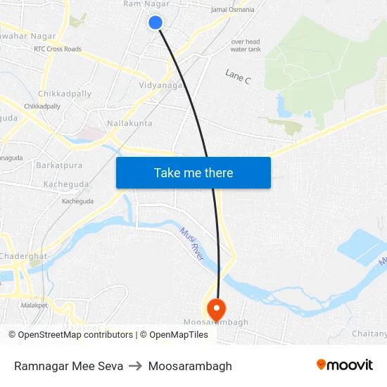 Ramnagar Mee Seva to Moosarambagh map