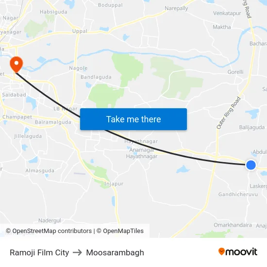Ramoji Film City to Moosarambagh map