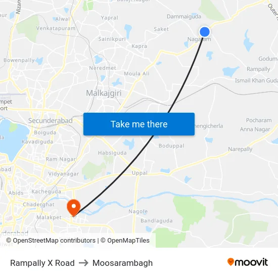 Rampally X Road to Moosarambagh map