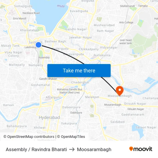 Assembly / Ravindra Bharati to Moosarambagh map