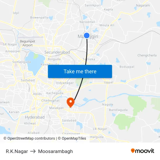 R.K.Nagar to Moosarambagh map