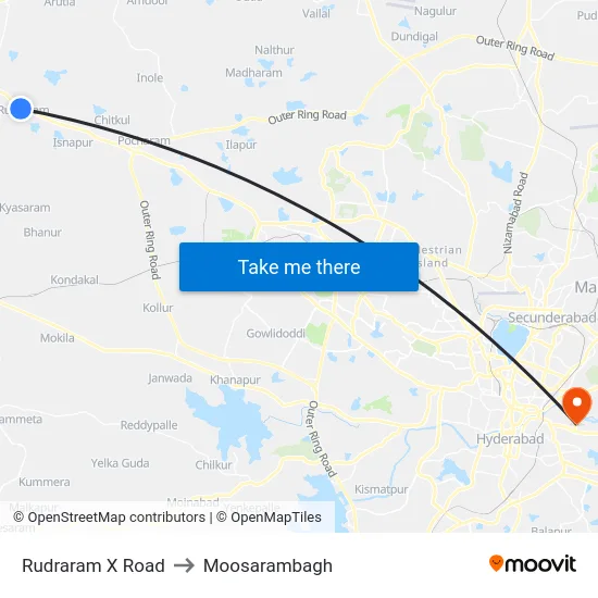 Rudraram X Road to Moosarambagh map