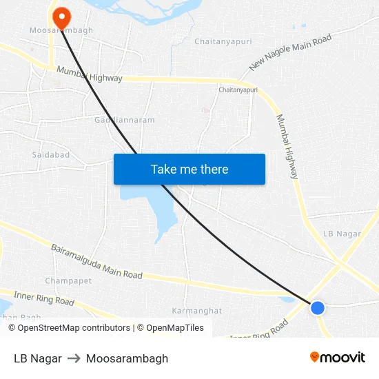 LB Nagar to Moosarambagh map