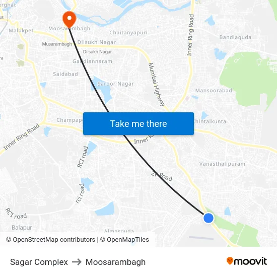 Sagar Complex to Moosarambagh map