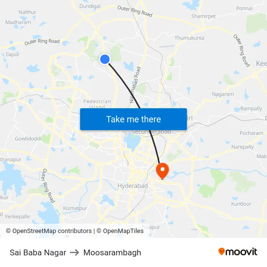 Sai Baba Nagar to Moosarambagh map