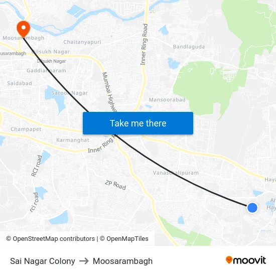 Sai Nagar Colony to Moosarambagh map