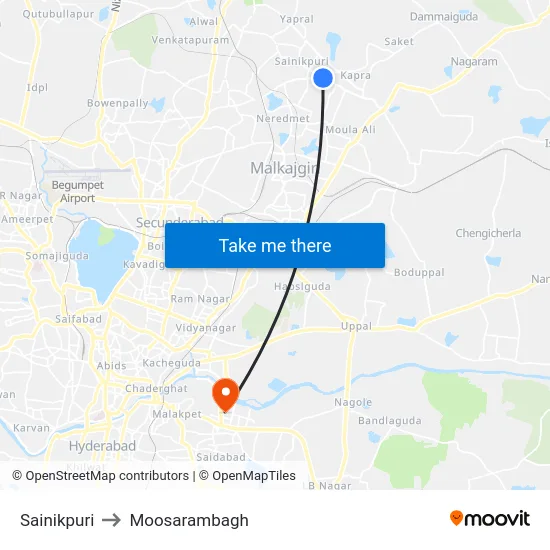 Sainikpuri to Moosarambagh map