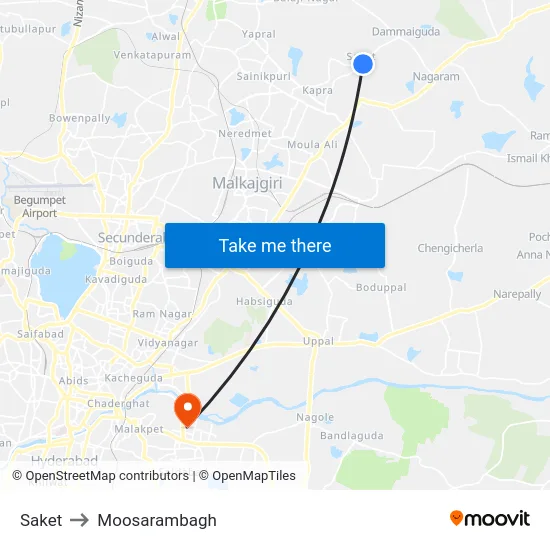 Saket to Moosarambagh map