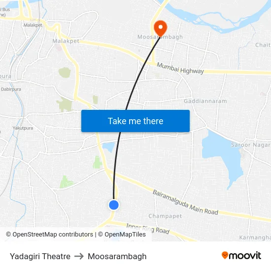 Yadagiri Theatre to Moosarambagh map