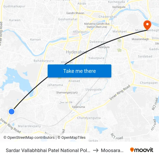 Sardar Vallabhbhai Patel National Police Academy to Moosarambagh map