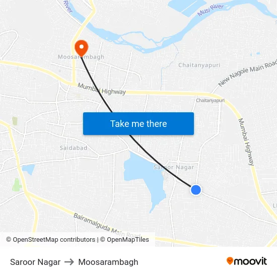 Saroor Nagar to Moosarambagh map