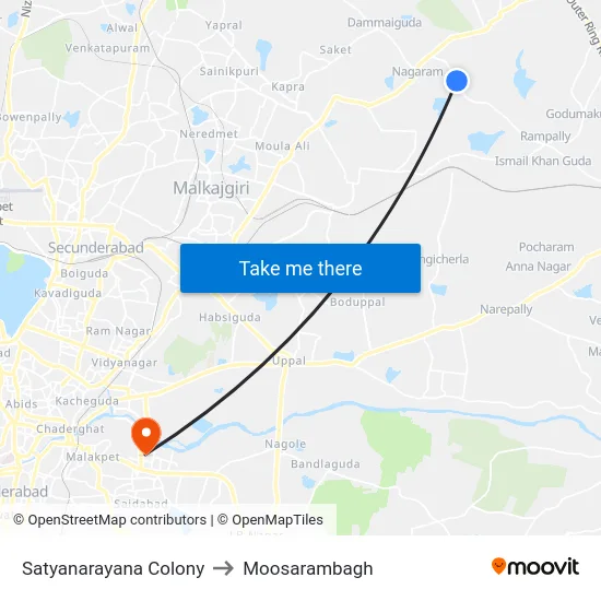 Satyanarayana Colony to Moosarambagh map