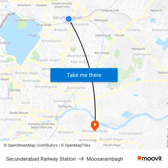 Secunderabad Railway Station to Moosarambagh map