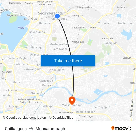 Chilkalguda to Moosarambagh map