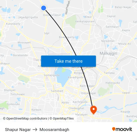 Shapur Nagar to Moosarambagh map