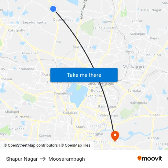 Shapur Nagar to Moosarambagh map