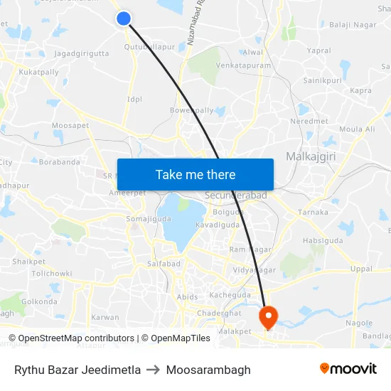 Rythu Bazar Jeedimetla to Moosarambagh map