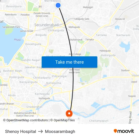 Shenoy Hospital to Moosarambagh map