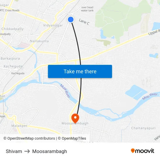 Shivam to Moosarambagh map