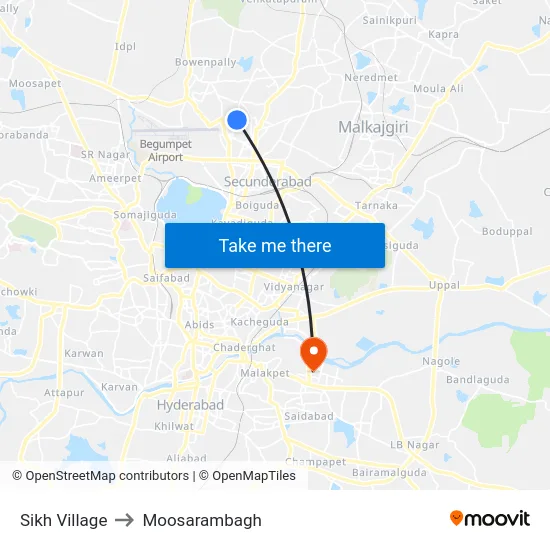 Sikh Village to Moosarambagh map