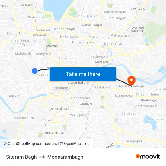 Sitaram Bagh to Moosarambagh map