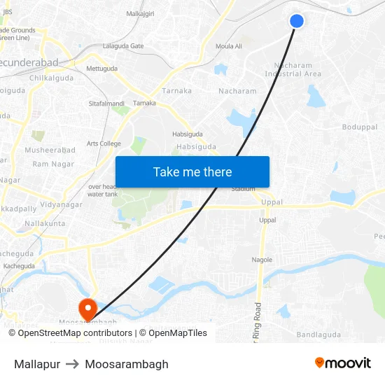 Mallapur to Moosarambagh map