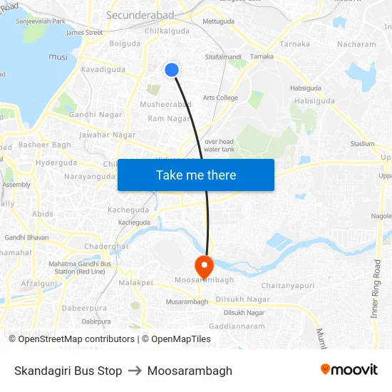 Skandagiri Bus Stop to Moosarambagh map