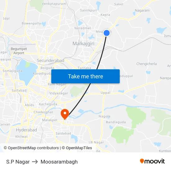 S.P Nagar to Moosarambagh map