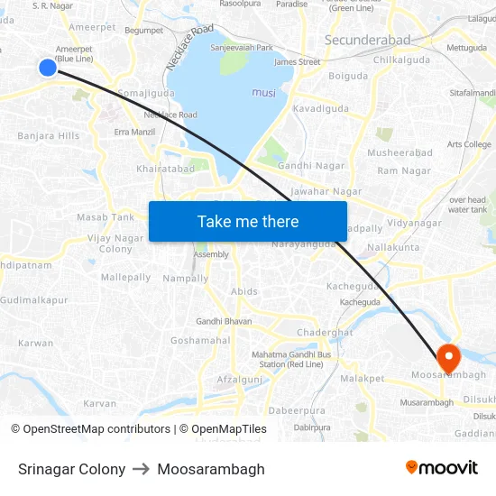 Srinagar Colony to Moosarambagh map