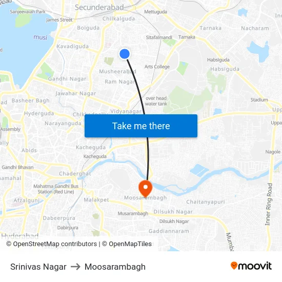 Srinivas Nagar to Moosarambagh map