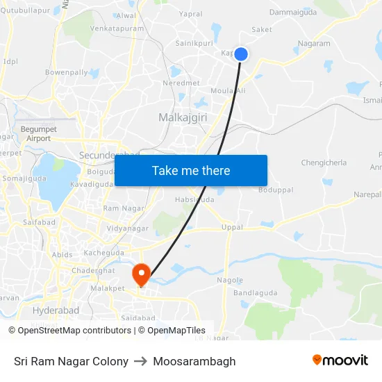 Sri Ram Nagar Colony to Moosarambagh map