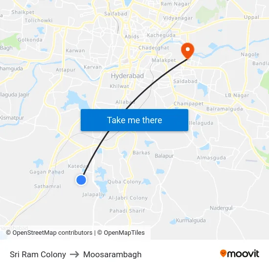 Sri Ram Colony to Moosarambagh map
