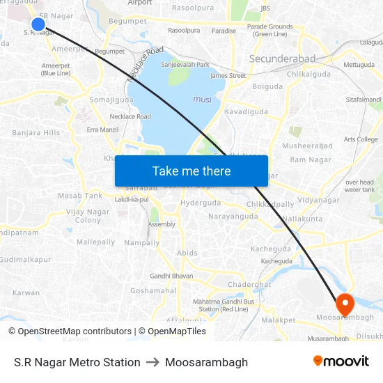 S.R Nagar Metro Station to Moosarambagh map